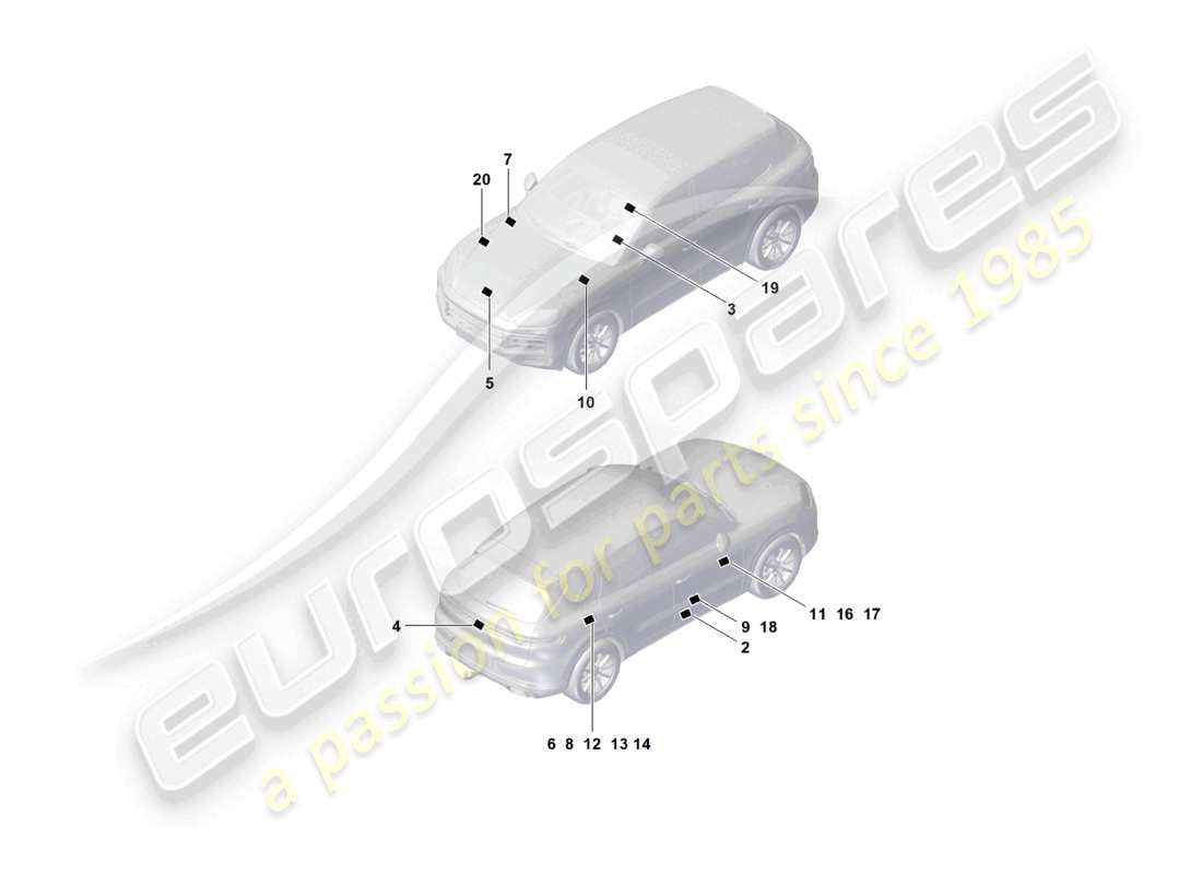 porsche 2025 (cayenne e3 pa) segnali/avvisi ruota di scorta segnale di avvertimento aria condizionata riscaldatore ausiliario batteria schema dei componenti