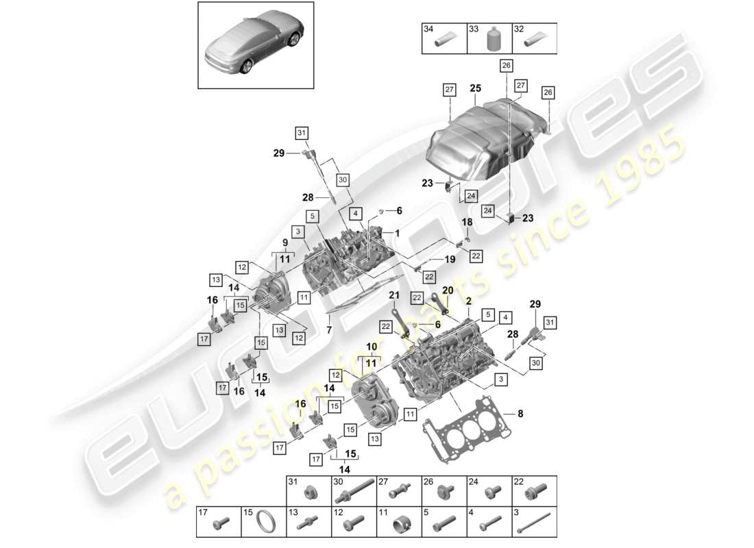 porsche 2021 (panamera 971-1) testata diagramma delle parti