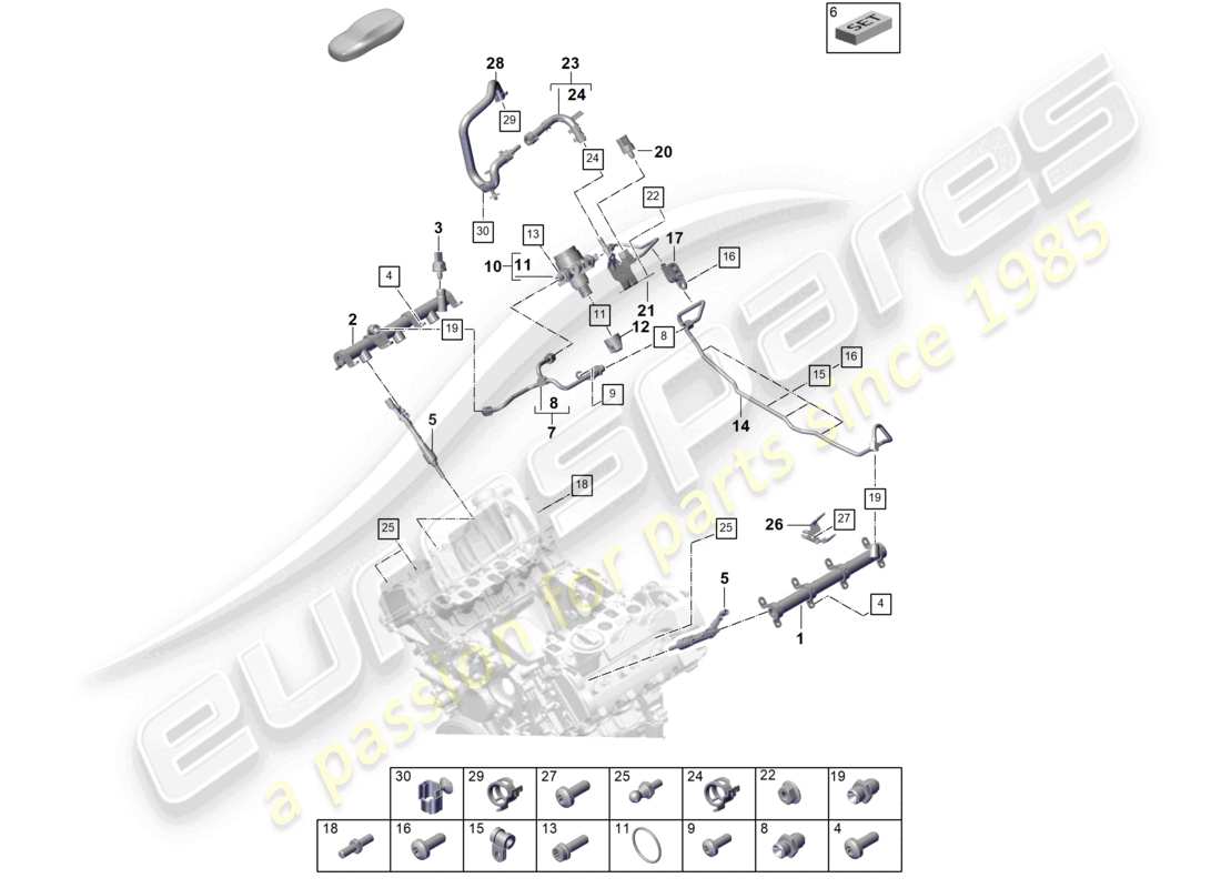porsche 2026 (cayenne e3 pa) tubo di raccolta del carburante, iniettore ad alta pressione, pompa ad alta pressione, schema delle parti della linea del carburante