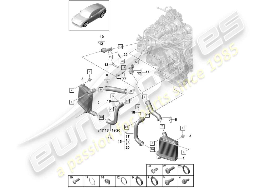 porsche 2021 (panamera 971-1) tubo di pressione del refrigeratore dell'aria di sovralimentazione diagramma delle parti