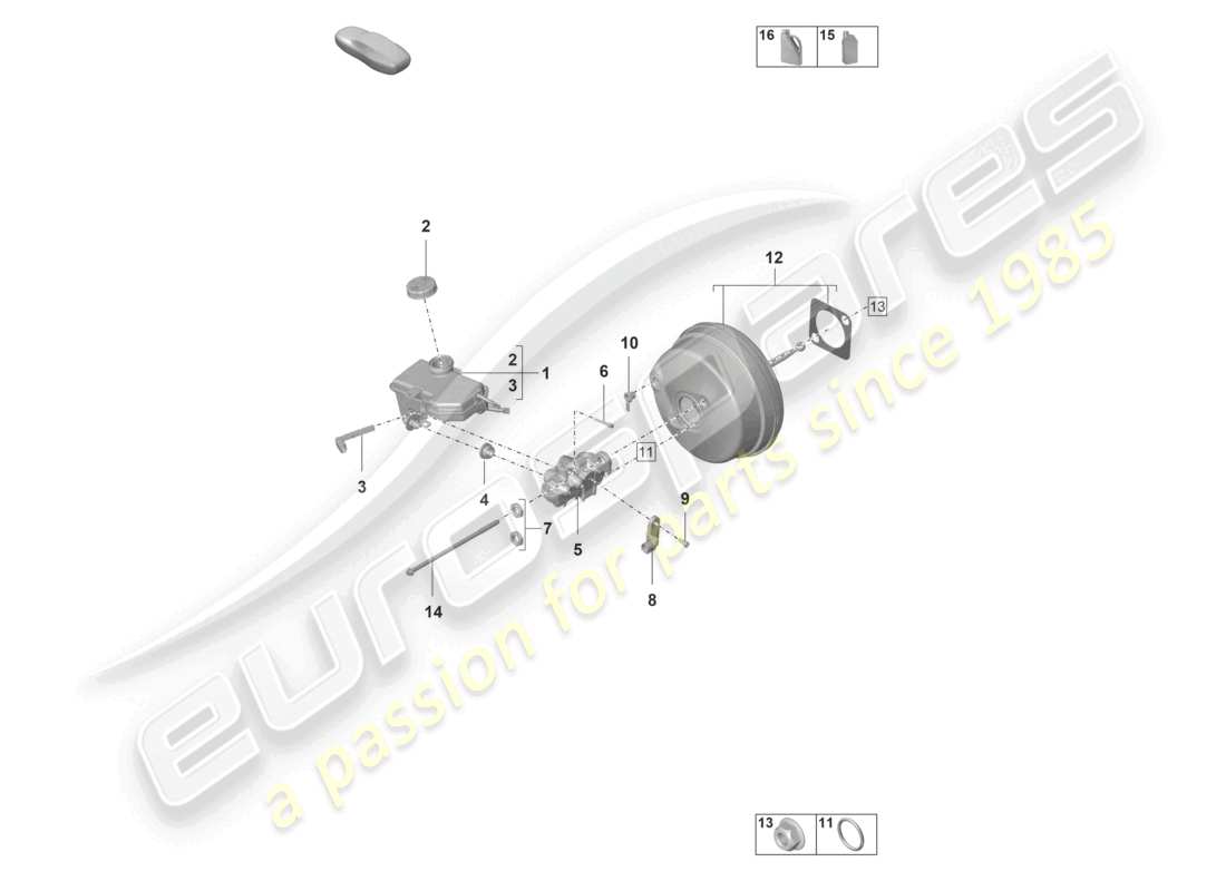 porsche 2022 (992-1 gt3/rs/st) cilindro principale del freno servofreno diagramma delle parti