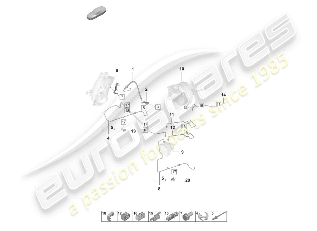 porsche 2022 (992-1 gt3/rs/st) linea freno parte anteriore del veicolo diagramma delle parti