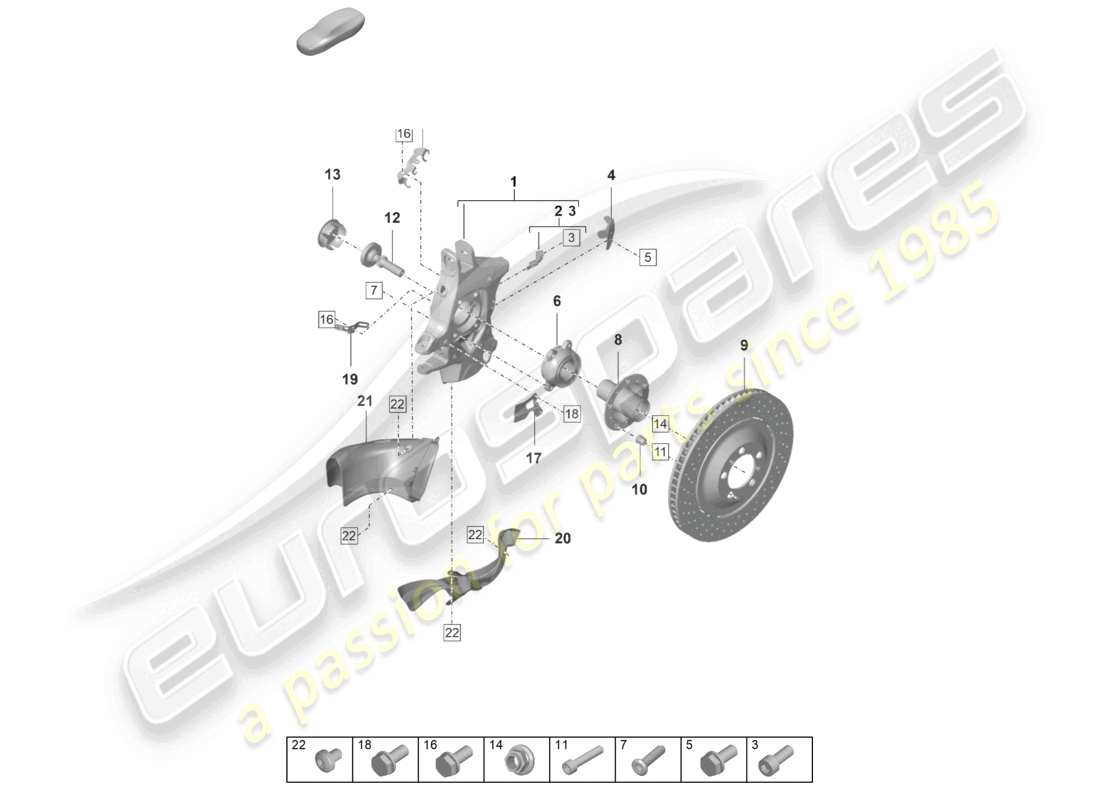 porsche 2021 (992-1 gt3/rs/st) supporto ruota mozzo ruota diagramma delle parti