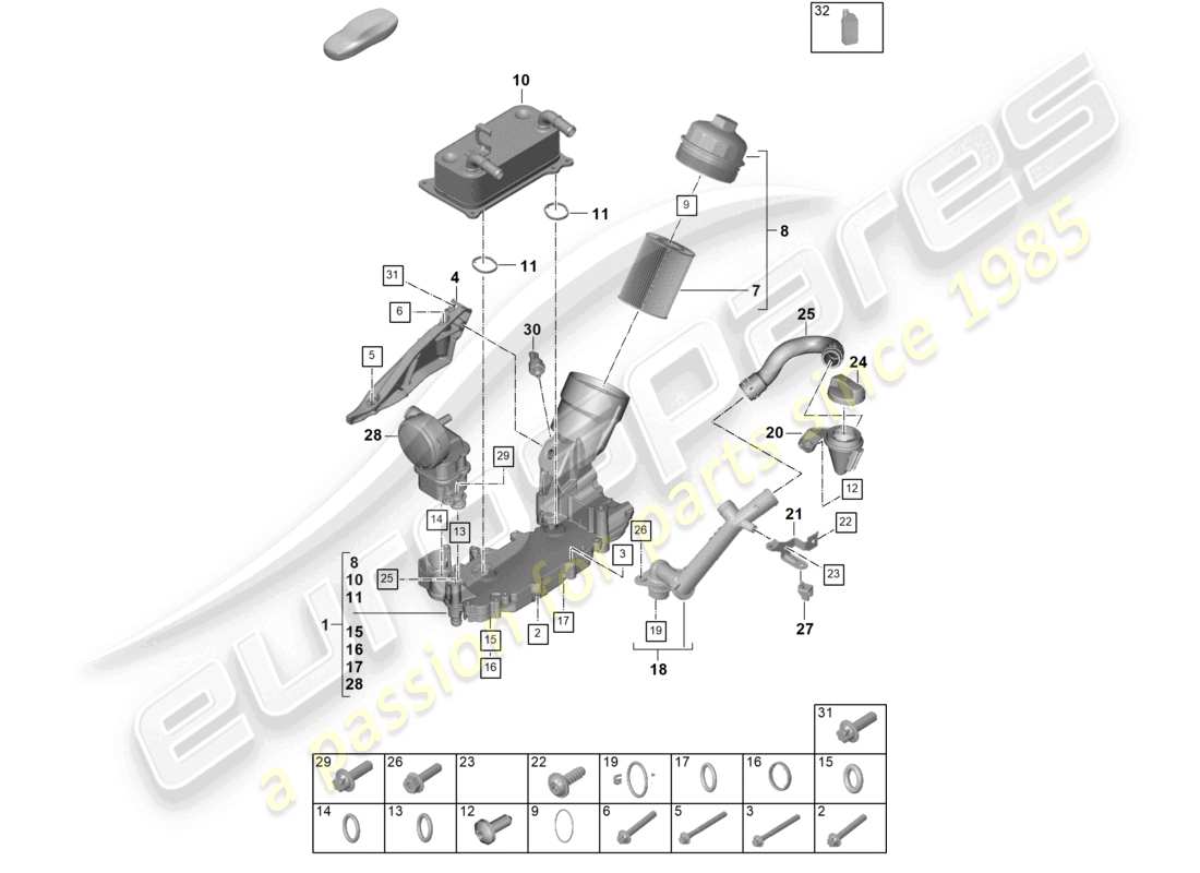 porsche 2024 (992-2) filtro dell'olio olio motore della console diagramma delle parti