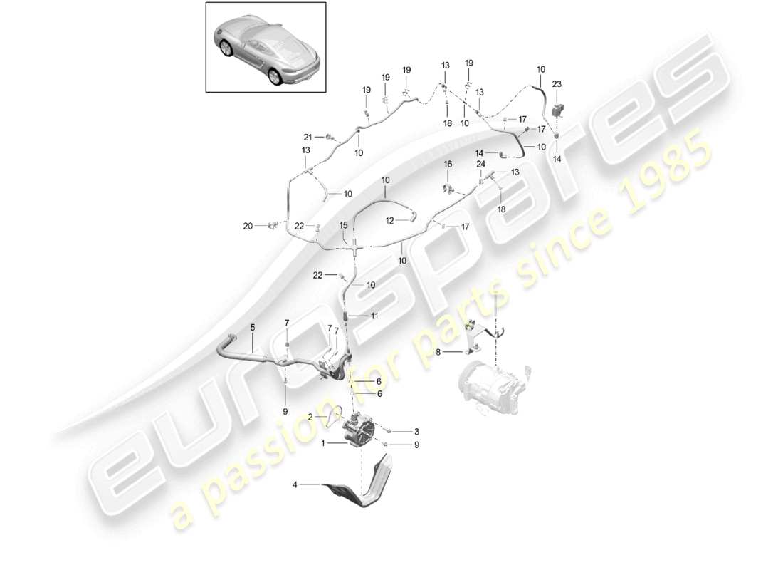 porsche 2024 (718 cayman) schema delle parti della pompa del vuoto del motore del sistema del vuoto