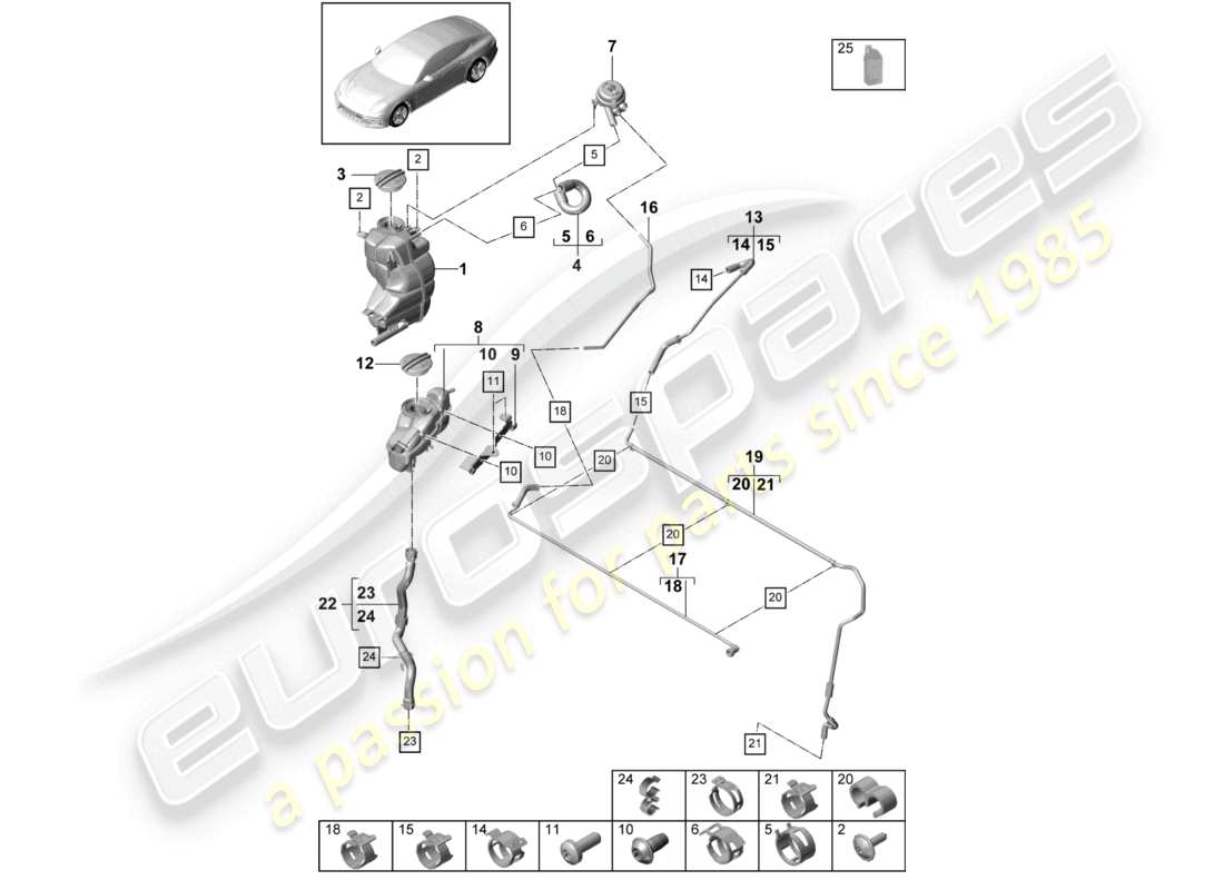porsche 2021 (panamera 971-1) sistema di raffreddamento del liquido di raffreddamento serbatoio di espansione del liquido di raffreddamento linea di sfiato diagramma delle parti