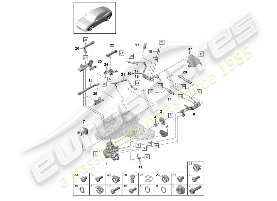 porsche 2021 (panamera 971-1) pompa ad alta pressione schema delle parti della linea del carburante