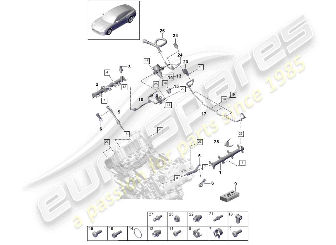 porsche 2021 (panamera 971-1) schema elettrico della pompa ad alta pressione dell'iniettore ad alta pressione del tubo di raccolta del carburante