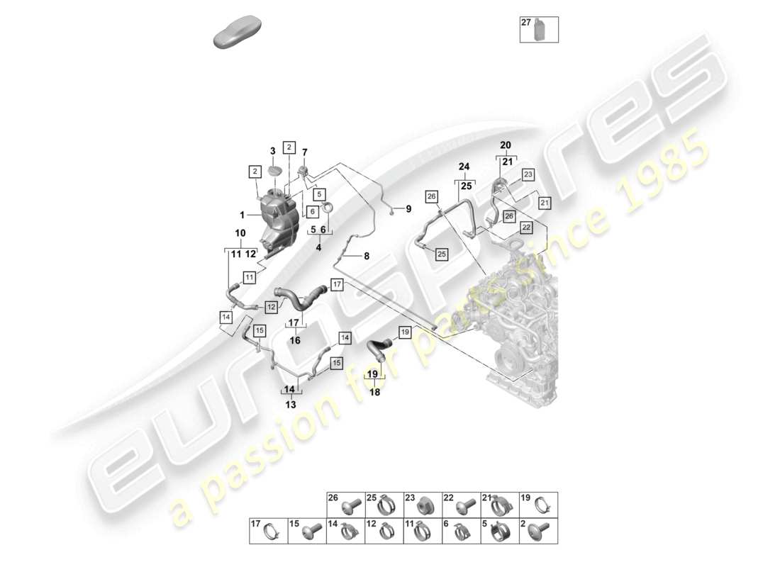 porsche 2024 (panamera 971-2) sistema di raffreddamento del liquido di raffreddamento serbatoio di espansione del liquido di raffreddamento linea di sfiato diagramma delle parti