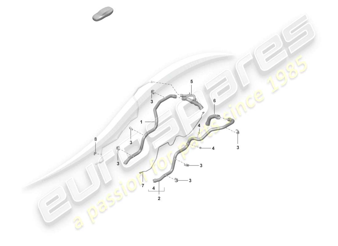 porsche 2022 (992-1 gt3/rs/st) sistema di raffreddamento del liquido di raffreddamento diagramma delle parti posteriori