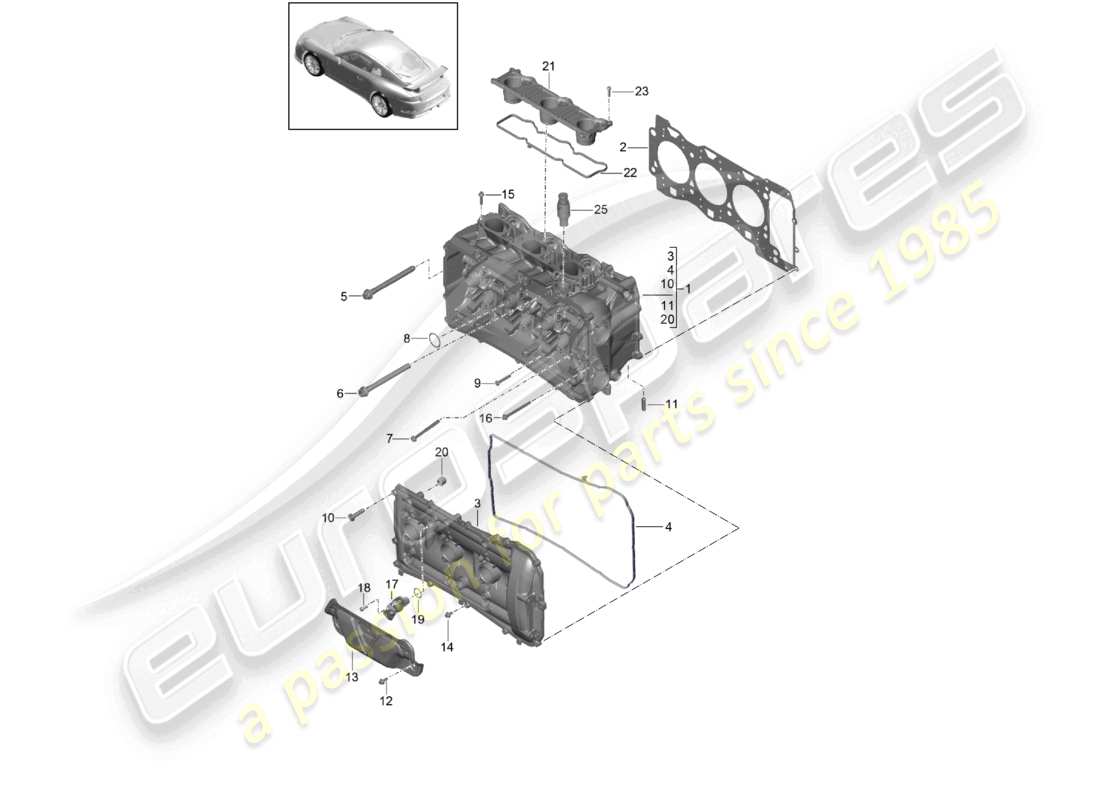 porsche 2021 (991-2 r/gt3/rs) testata con: valvola guarnizione della testata coperchio della valvola schema delle parti