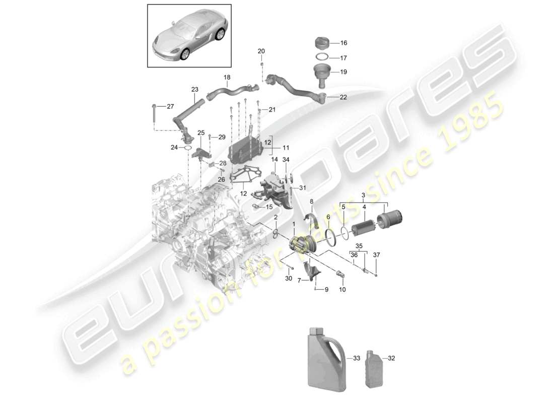 porsche 2024 (718 cayman) filtro dell'olio motore (press./lubr.) tubo di riempimento dell'olio scambiatore di calore schema delle parti