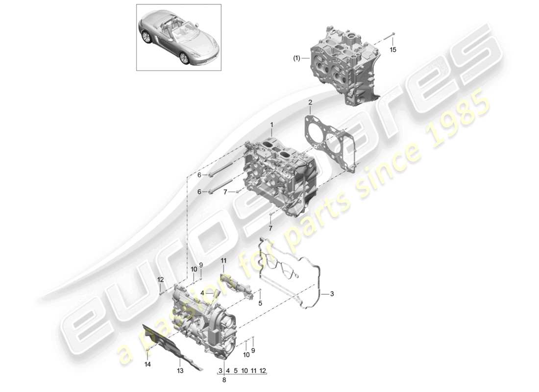 porsche 2023 (718 boxster) testata con: valvola guarnizione della testata coperchio della testata diagramma delle parti