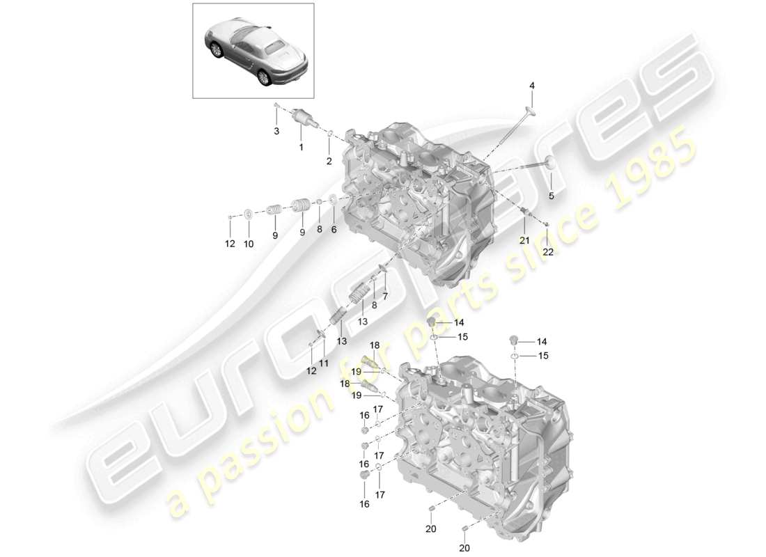 porsche 2022 (718 boxster) testata del cilindro accessori valvola di ingresso/uscita schema delle parti