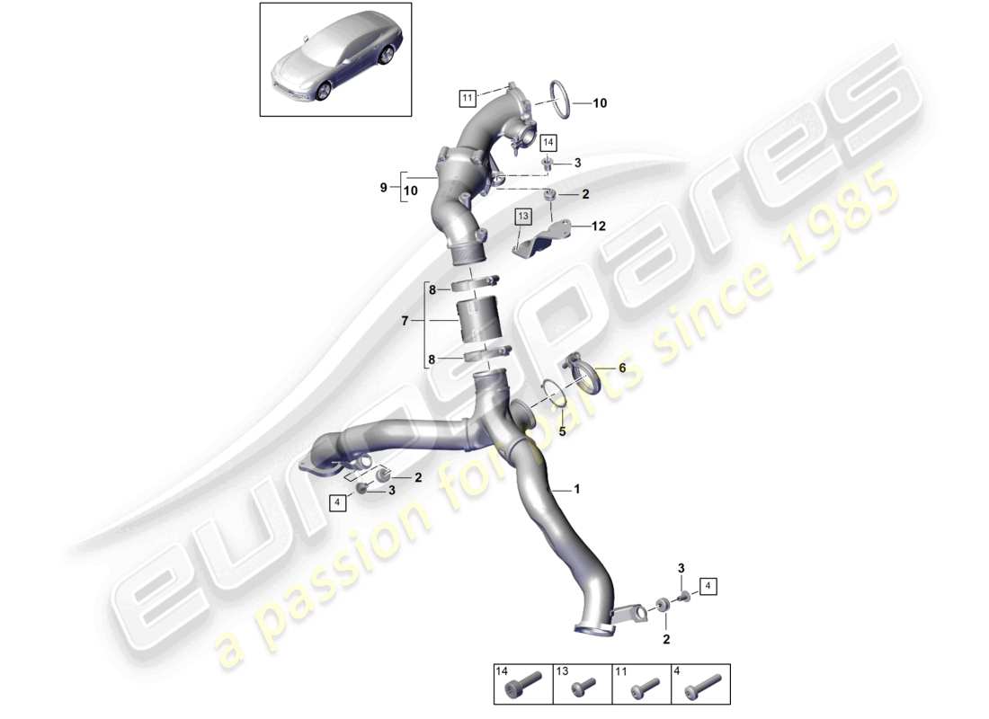 porsche 2021 (panamera 971-1) tubo di pressione del refrigeratore dell'aria di sovralimentazione diagramma delle parti