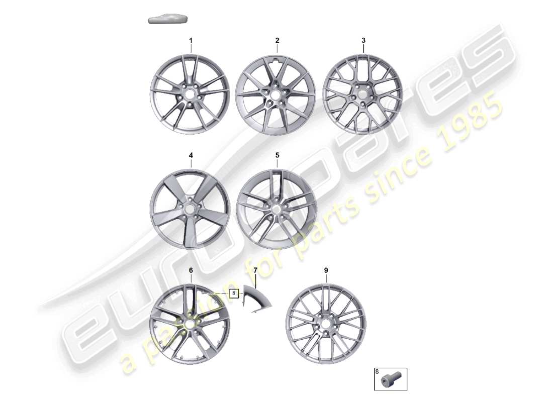 porsche 2024 (992-2) diagramma delle parti del cerchio in lega