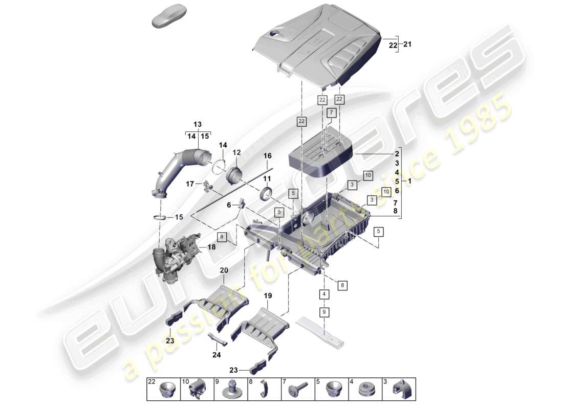 porsche 2026 (cayenne e3 pa) filtro dell'aria con parti di collegamento coperchio motore schema delle parti