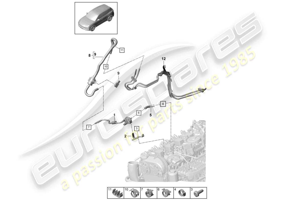 porsche 2022 (cayenne e3 9ya/9yb) linea di sfiato ventilazione del serbatoio diagramma delle parti