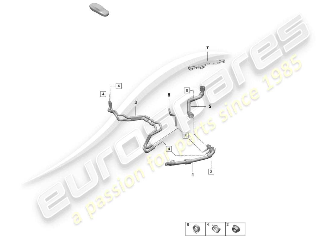 porsche 2025 (macan-e) sistema di raffreddamento del liquido di raffreddamento parte posteriore diagramma delle parti
