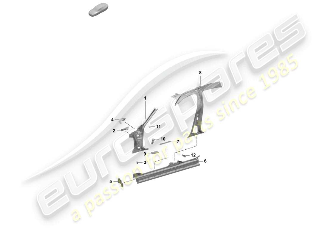 porsche 2026 (taycan 9j1-2) pannello laterale, frontale interno, diagramma delle parti interne