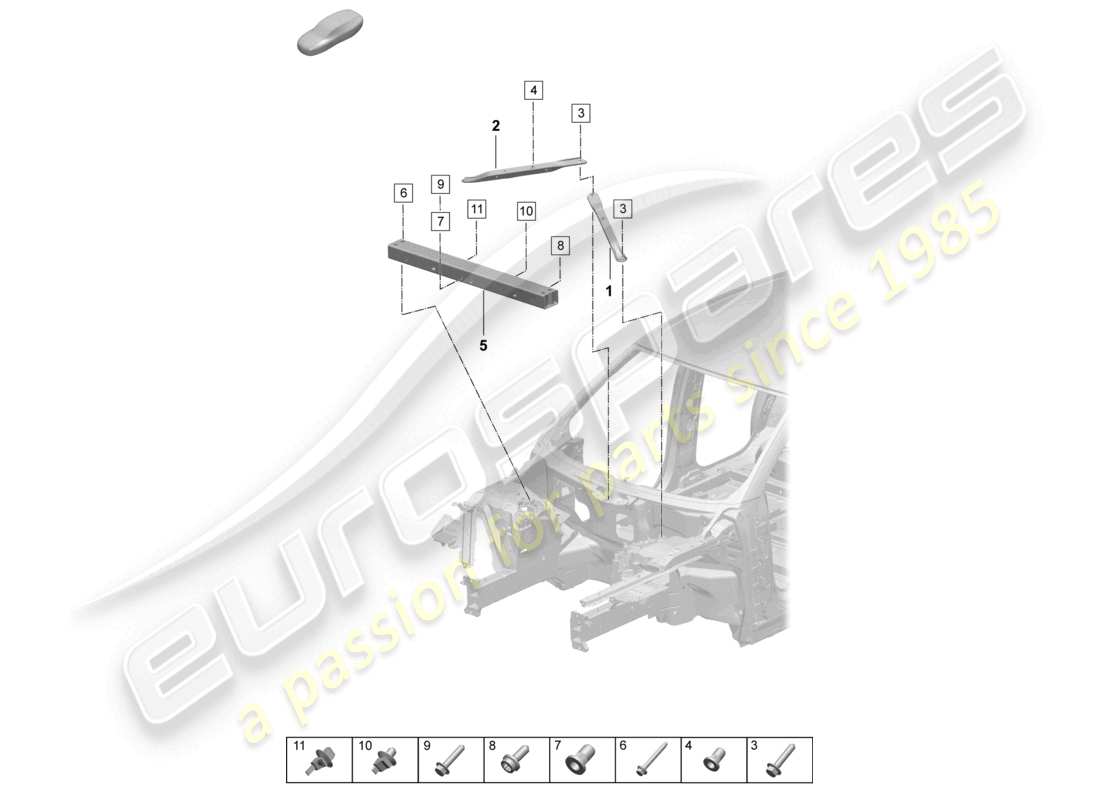 porsche 2025 (macan-e) accessori per montanti anteriori a cupola diagramma delle parti