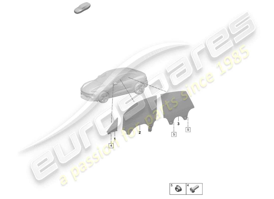 porsche 2025 (macan-e) schema delle parti portiera e finestrino laterale