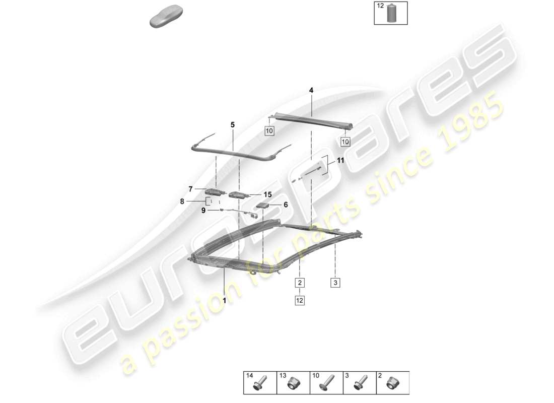porsche 2025 (macan-e) schema delle parti degli accessori del telaio del tetto in vetro