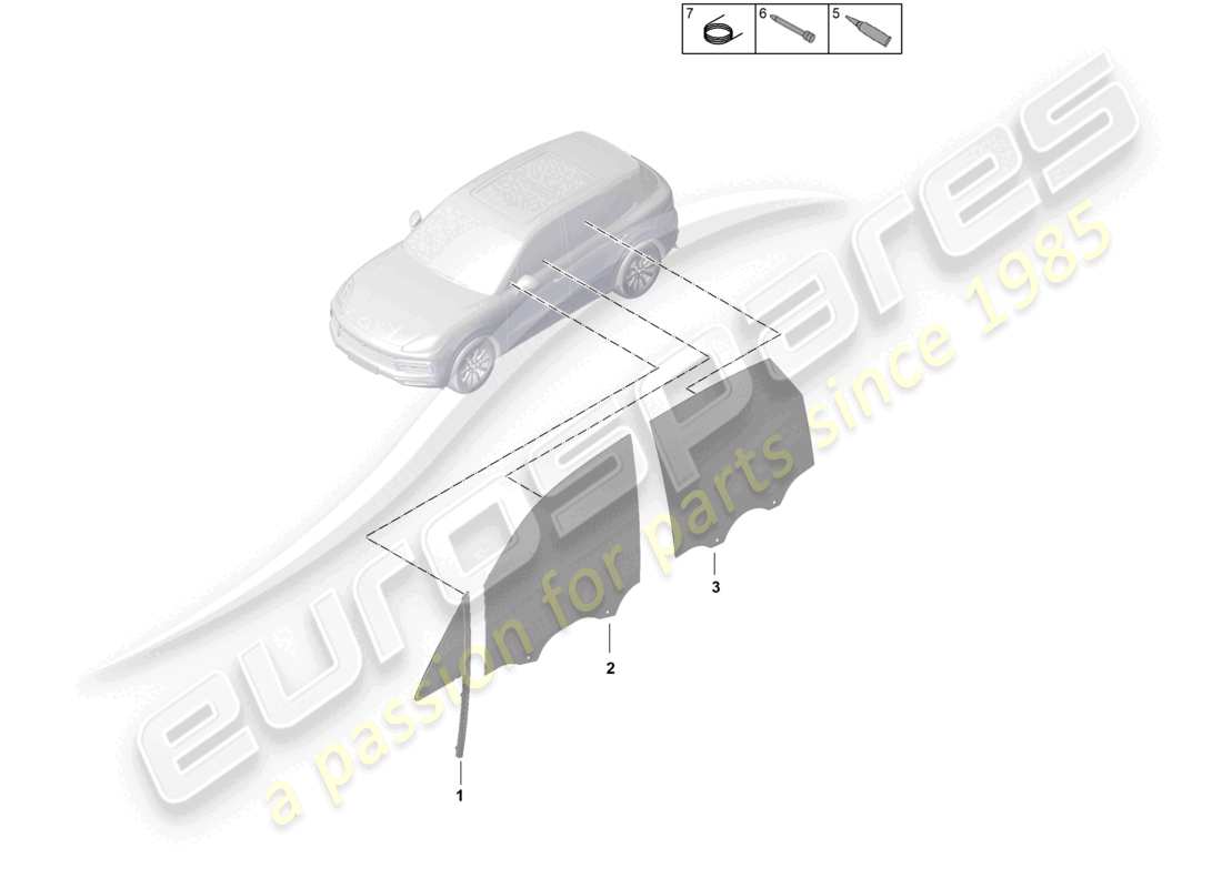 porsche 2023 (cayenne e3 9ya/9yb) porte con finestrini laterali diagramma delle parti