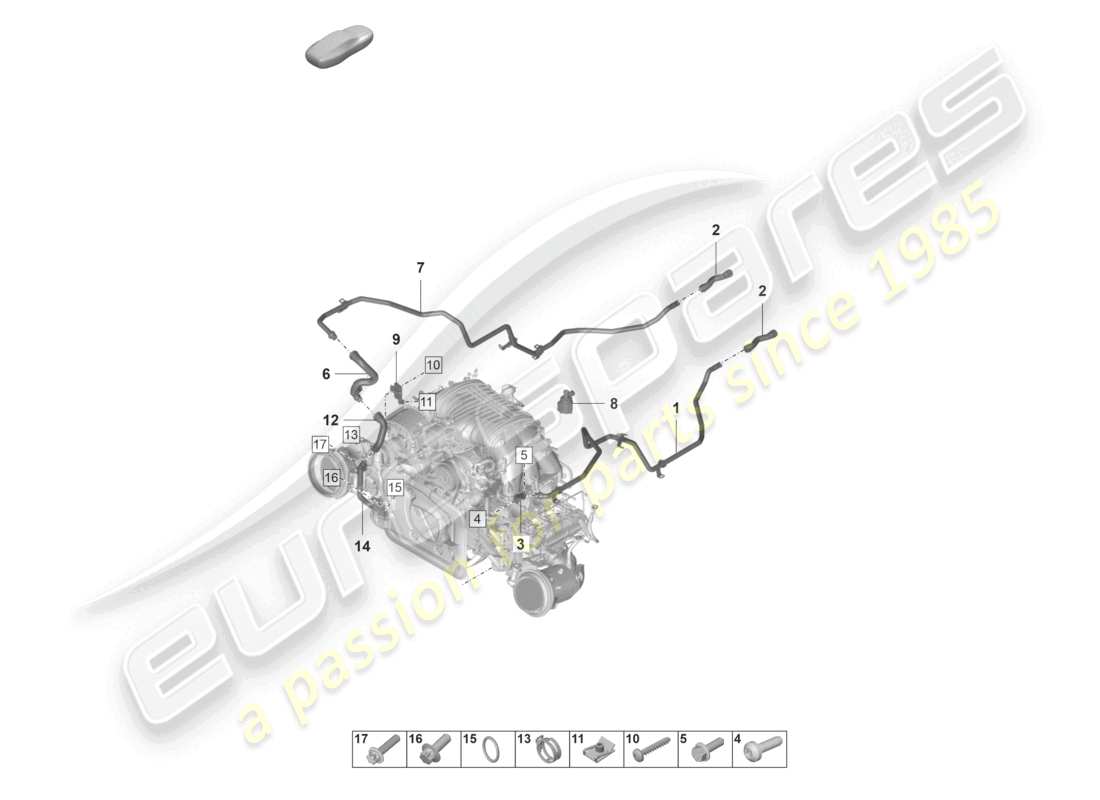 porsche 2021 (992-1 gt3/rs/st) riscaldatore del sistema di raffreddamento del liquido di raffreddamento diagramma delle parti