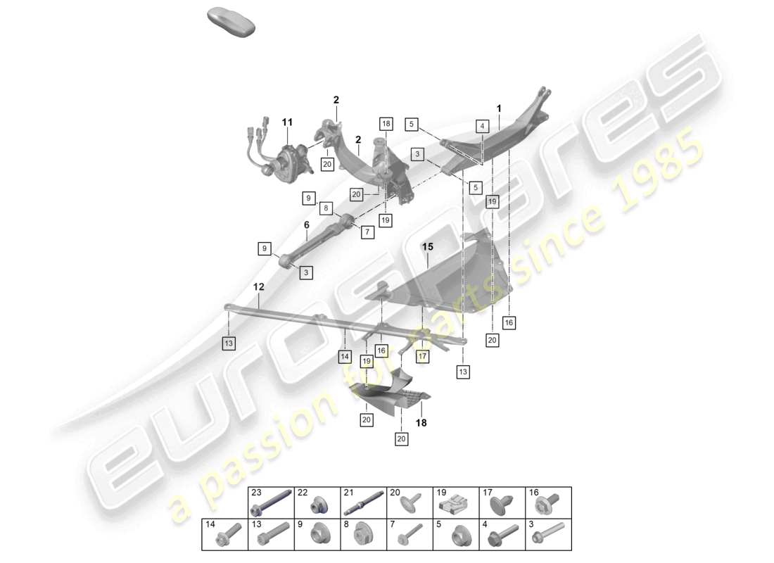 porsche 2026 (992-2 gt3) schema delle parti della traversa dell'assale posteriore