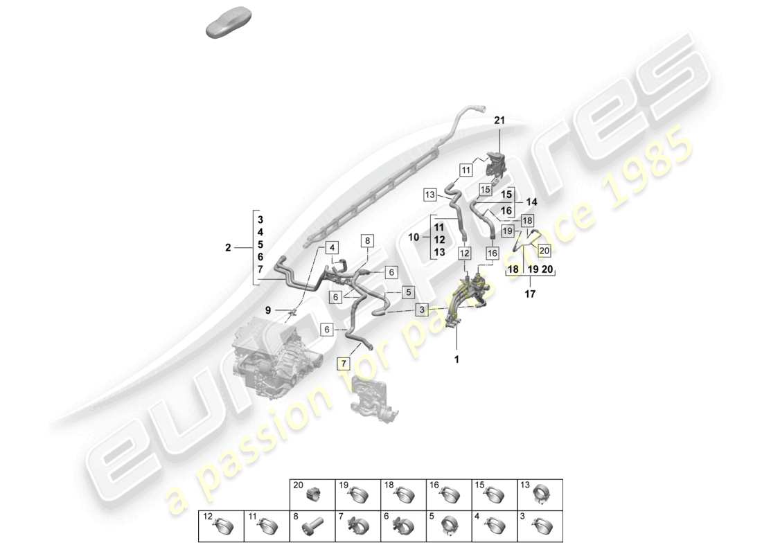 porsche 2025 (macan-e) sistema di raffreddamento del liquido di raffreddamento diagramma delle parti