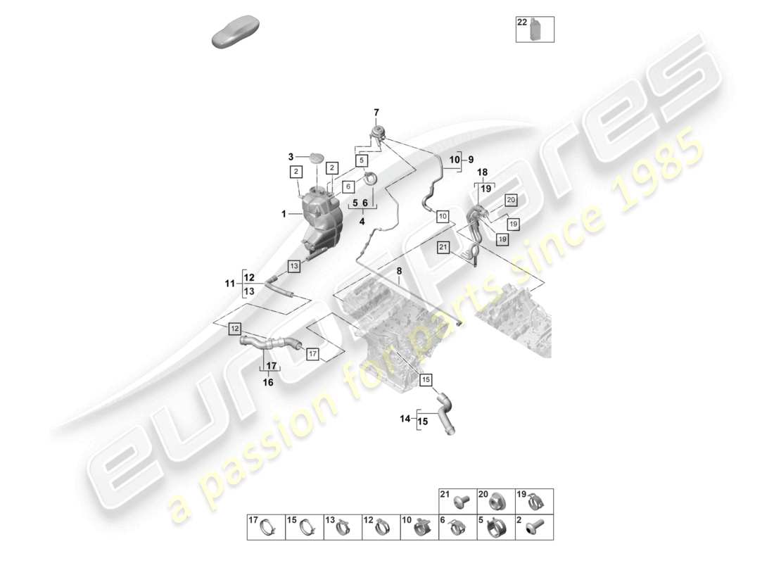 porsche 2022 (panamera 971-2) sistema di raffreddamento del liquido di raffreddamento serbatoio di espansione del liquido di raffreddamento linea di sfiato diagramma delle parti