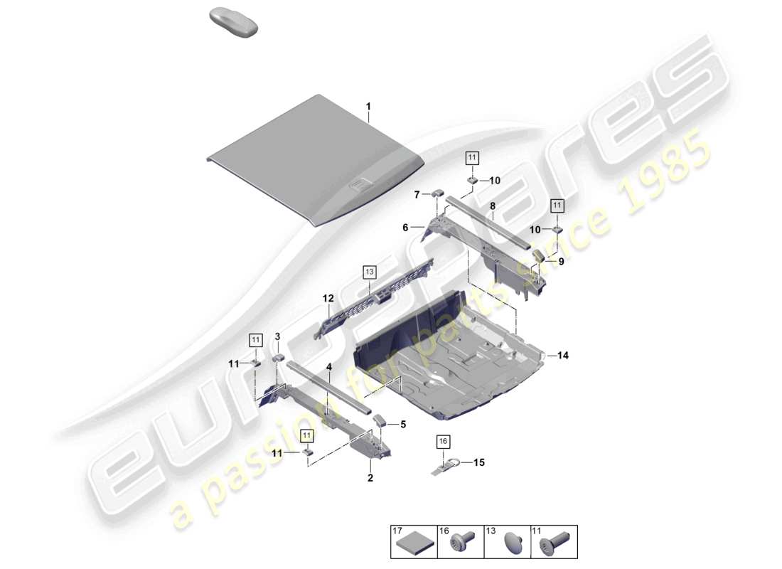 porsche 2026 (cayenne e3 pa) schema delle parti inferiori del rivestimento del bagagliaio del pavimento