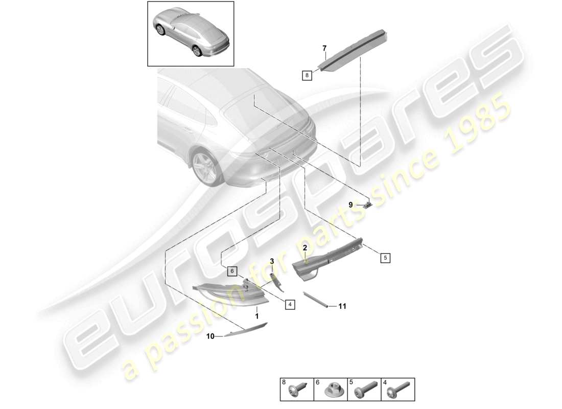 porsche 2021 (panamera 971-1) luce posteriore luce freno supplementare luce targa schema delle parti
