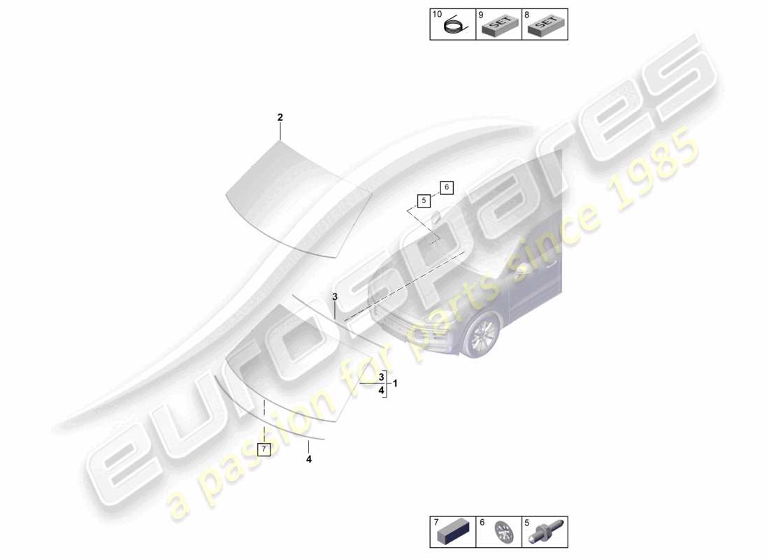 porsche 2025 (cayenne e3 pa) schema delle parti del parabrezza