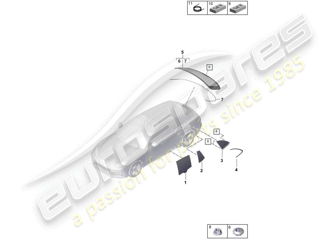 porsche 2021 (panamera 971-1) finestra laterale diagramma delle parti
