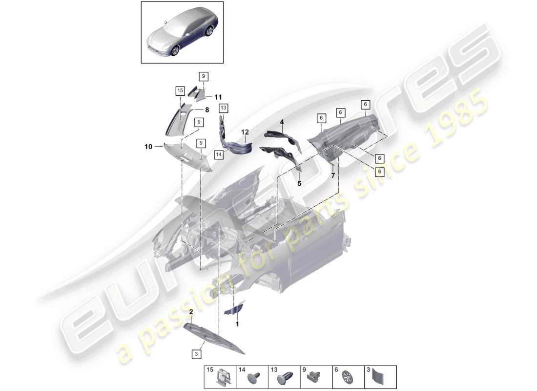 porsche 2021 (panamera 971-1) pannello di copertura anteriore insonorizzato schema delle parti