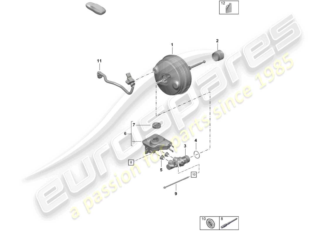 porsche 2021 (718 cayman gt4) cilindro principale del freno servofreno diagramma delle parti
