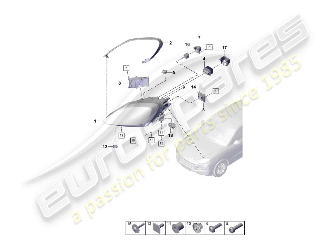 porsche 2026 (cayenne e3 pa) faro a led unità di controllo elemento di fissaggio schema delle parti