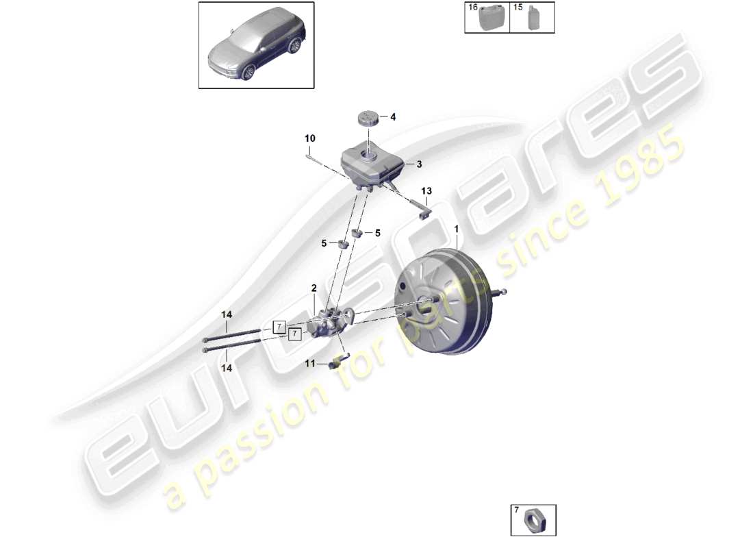 porsche 2021 (cayenne e3 9ya/9yb) cilindro principale del freno servofreno diagramma delle parti