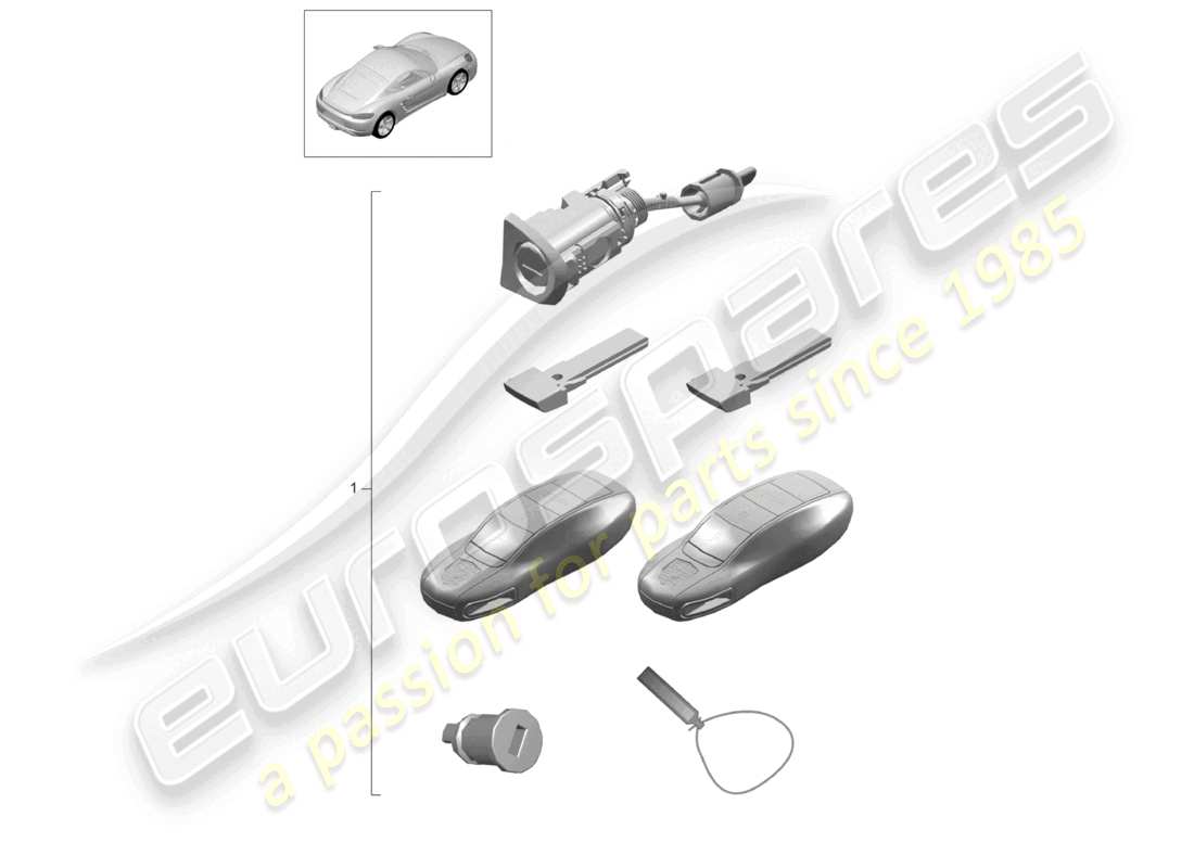 porsche 2024 (718 cayman) set di riparazione 1 set di cilindri di serratura diagramma delle parti