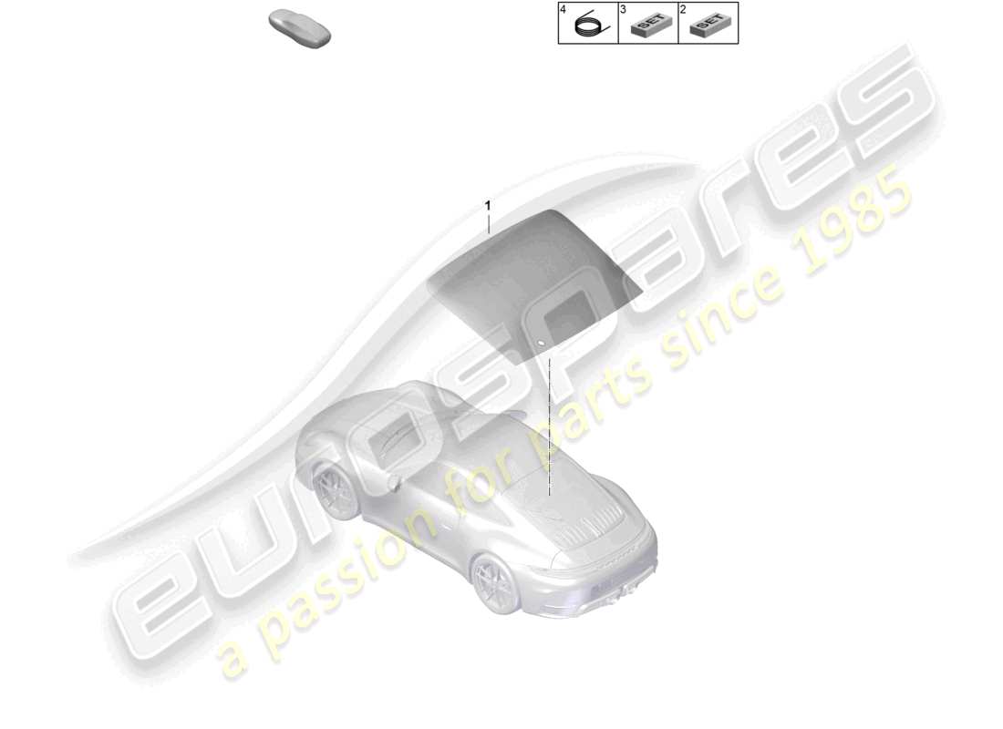porsche 2025 (992-2 gt3) schema delle parti del lunotto posteriore