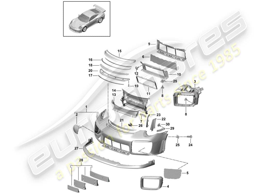 porsche 2018 (991-2 turbo) paraurti diagramma delle parti