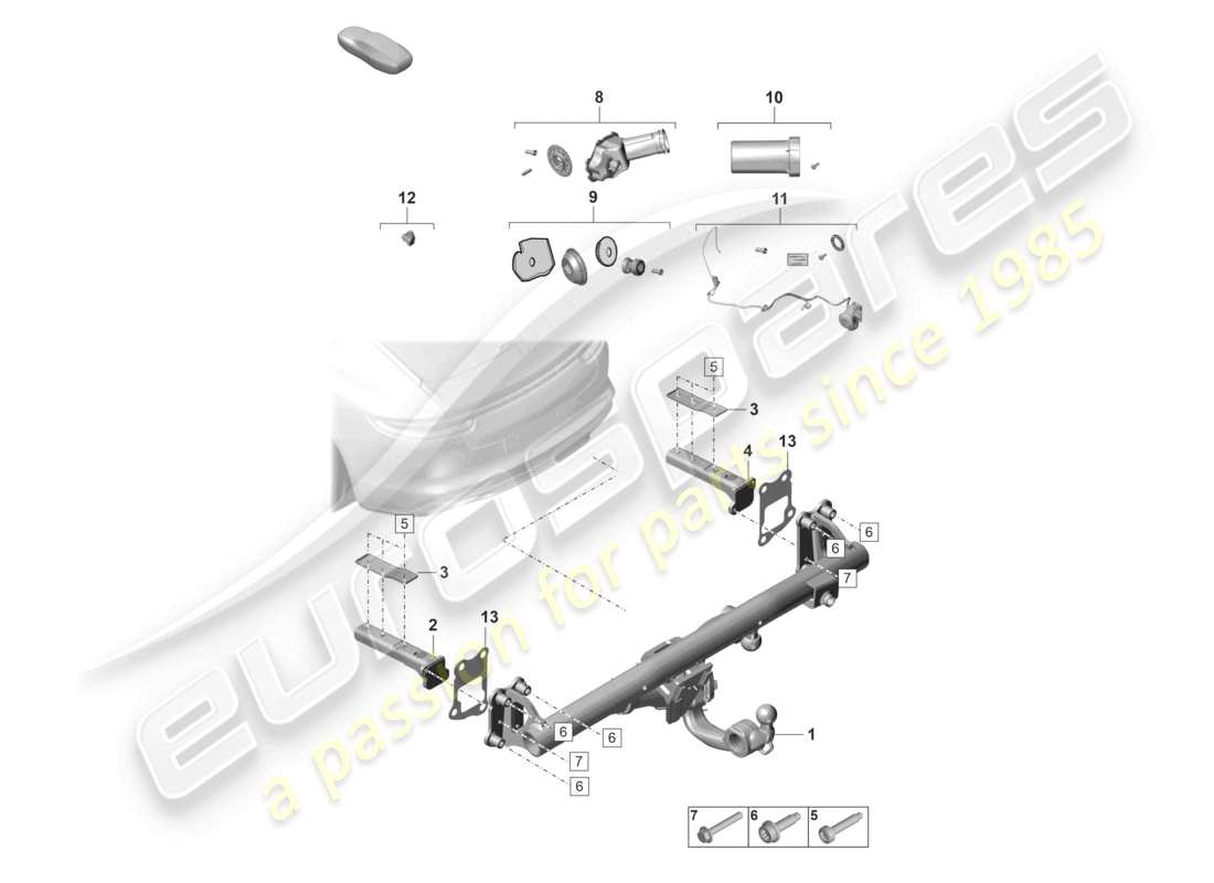 porsche 2024 (panamera 971-2) diagramma delle parti del gancio di traino