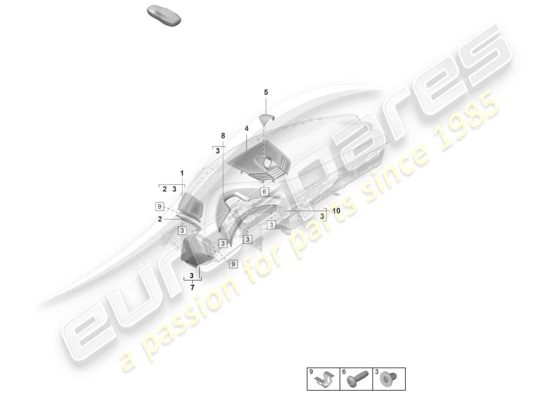porsche 2020 (taycan 9j1-1) accessorio superiore pannello strumenti rivestimento laterale schema delle parti