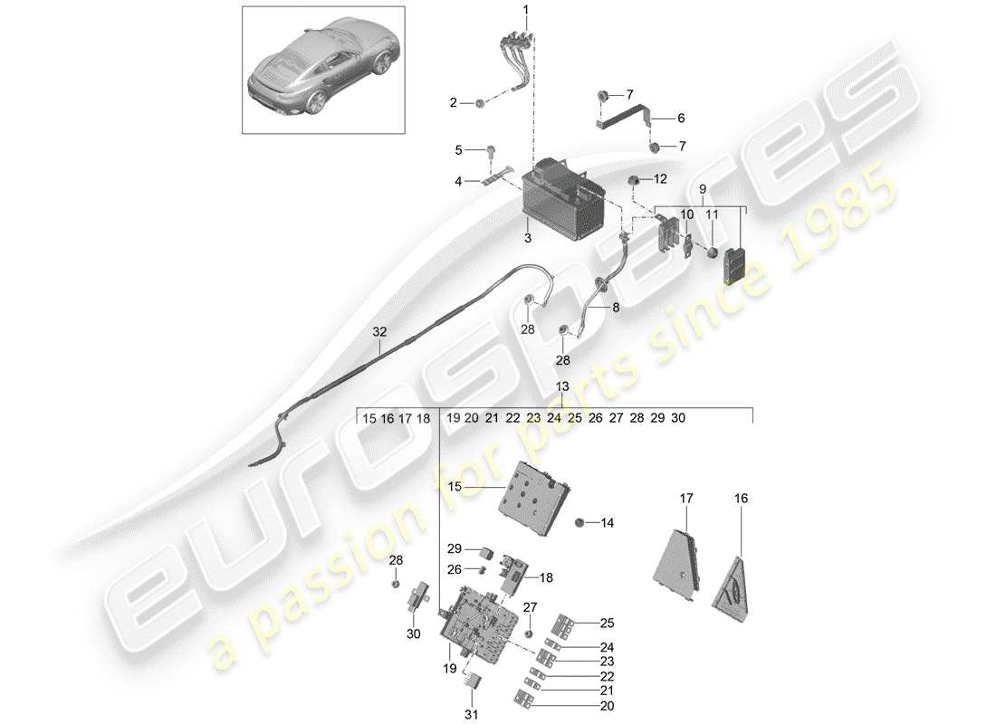porsche 2018 (991-2 turbo) batteria diagramma delle parti