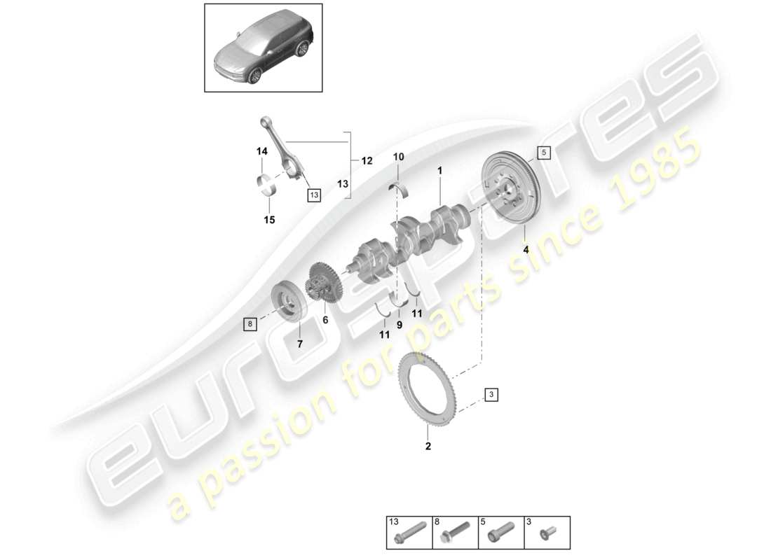 porsche 2023 (cayenne e3 9ya/9yb) schema delle parti dello smorzatore di vibrazioni della biella dell'albero motore
