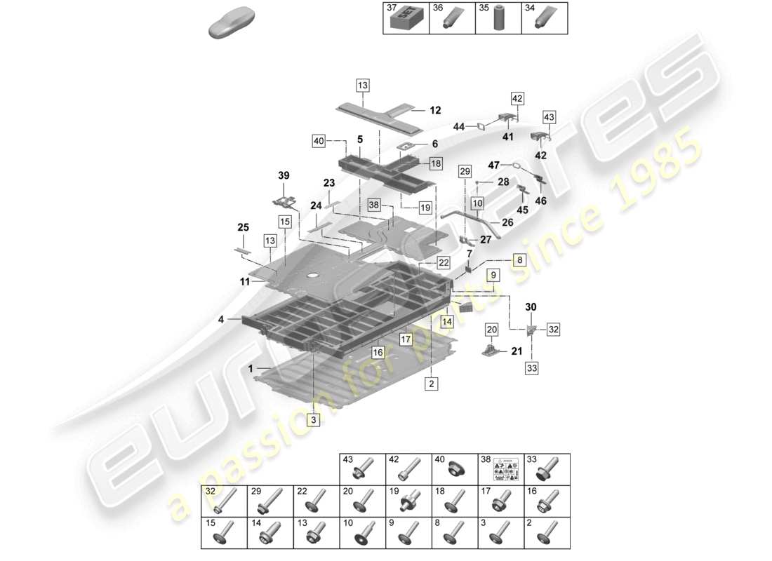 porsche 2026 (taycan 9j1-2) batteria di ricambio alloggiamento azionamento elettrico diagramma delle parti