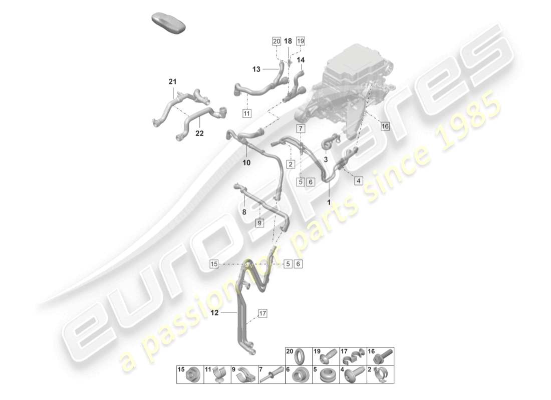 porsche 2023 (taycan 9j1-1) raffreddamento dell'azionamento assale anteriore diagramma delle parti