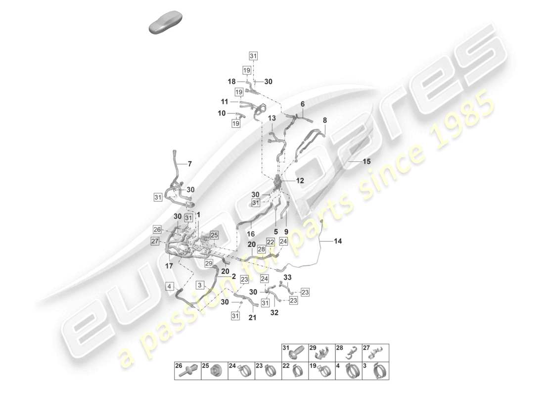 porsche 2023 (taycan 9j1-1) tubo refrigerante d >>- mj 2020 diagramma delle parti
